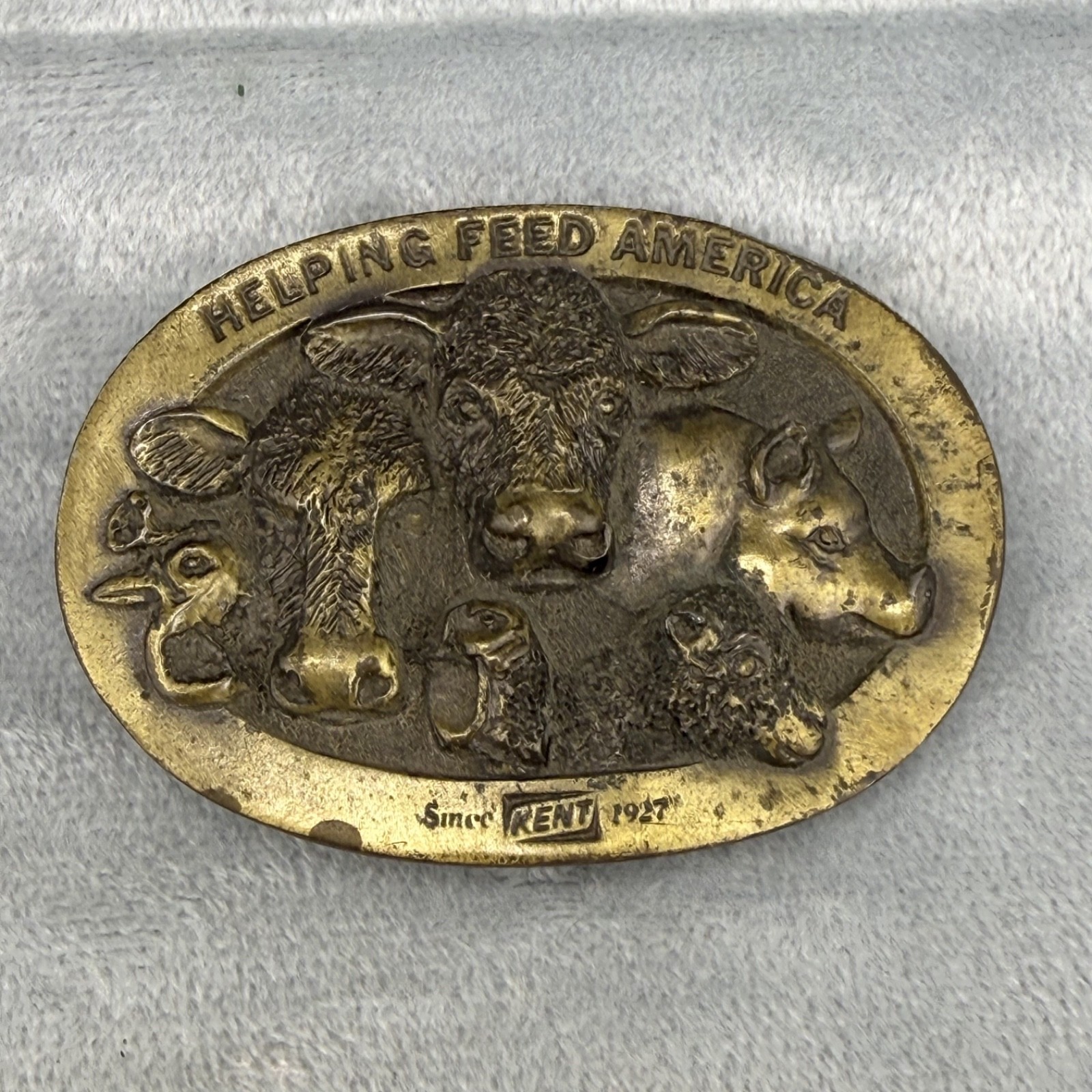 Vintage Kent Feed Belt Buckle Lewis Buckles Agriculture Gold Tone Farmer