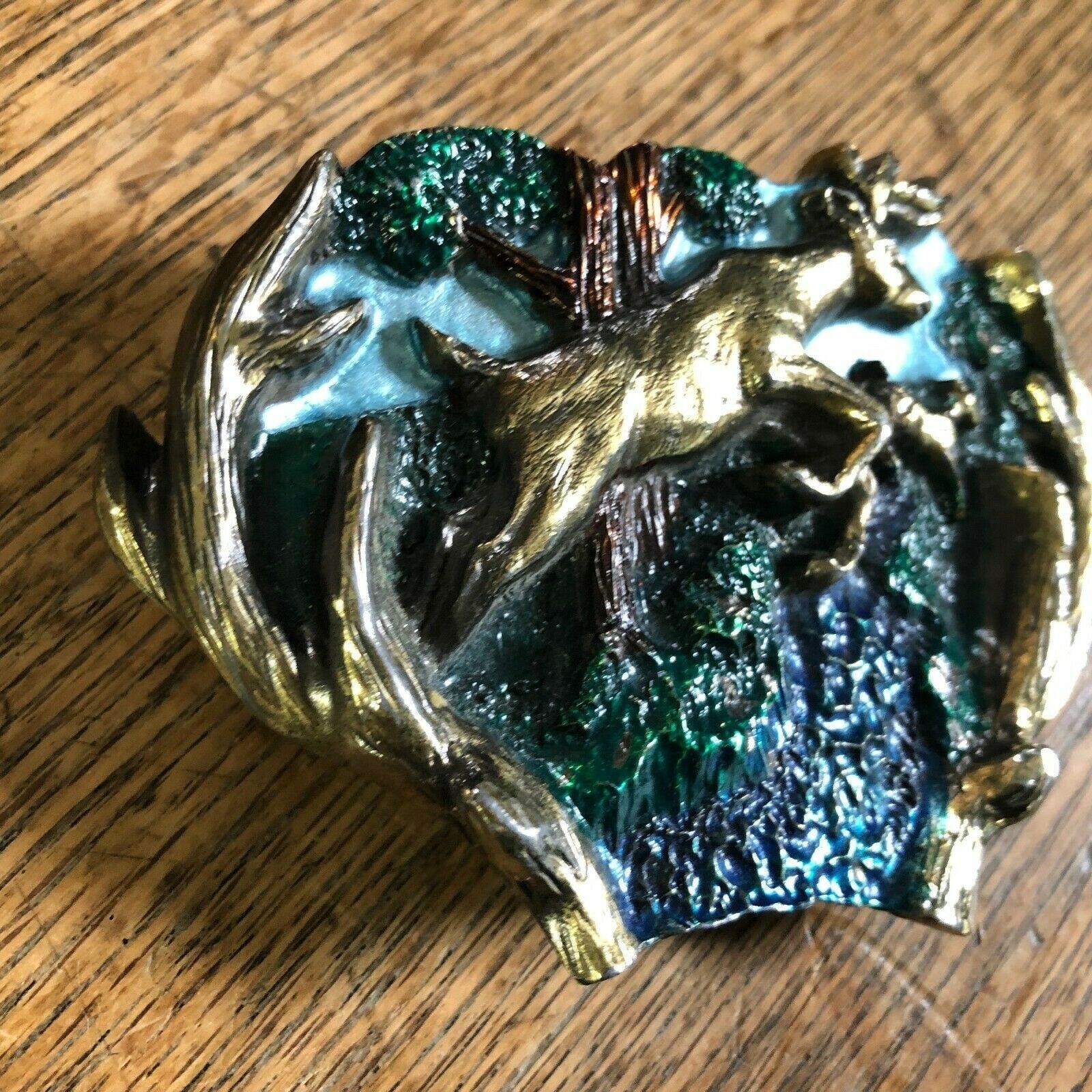 VINTAGE BELT BUCKLE WHITETAIL DEER BRASS GREAT AMERICAN BUCKLE CO 1982 USA