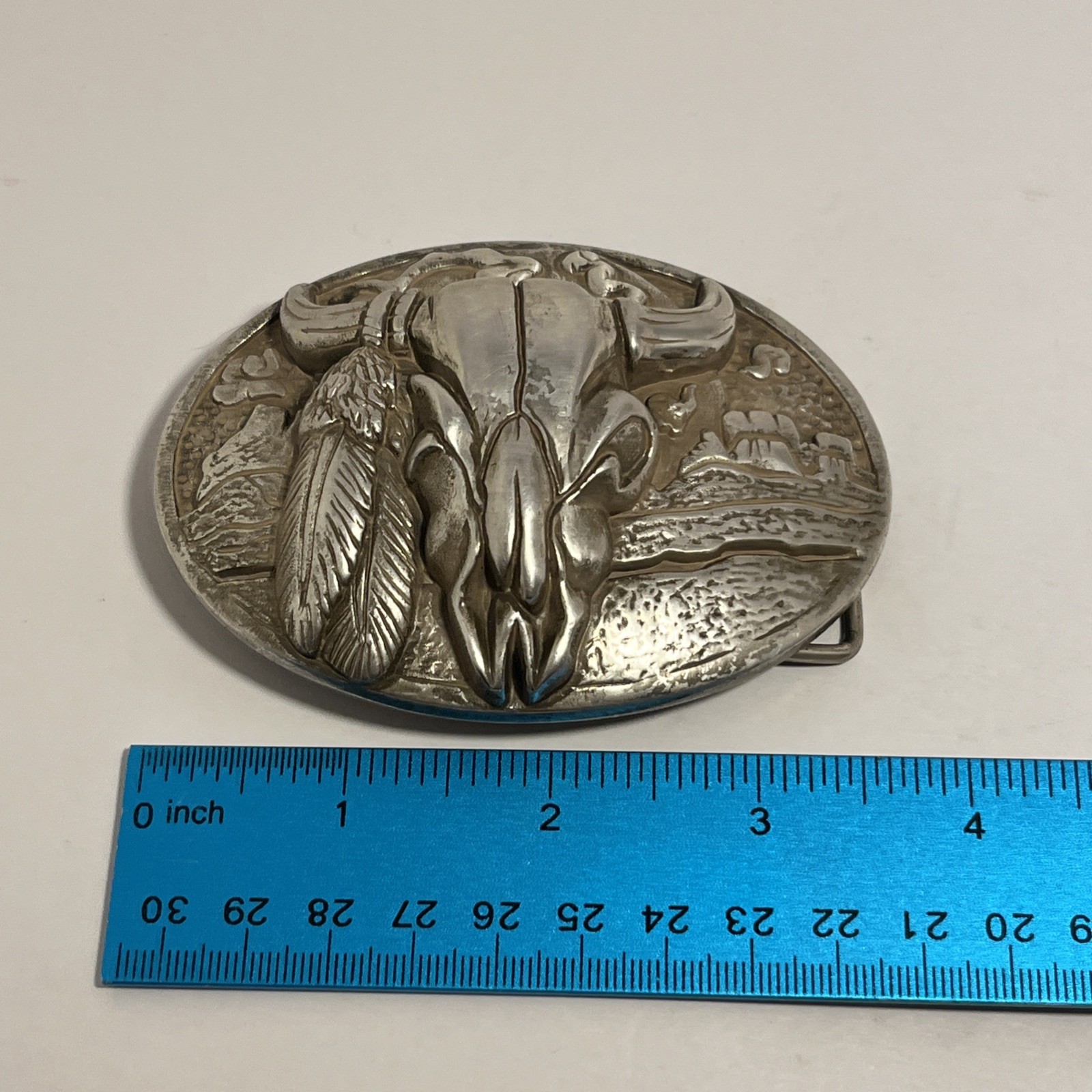 VINTAGE SILVER TONED TEXAS LONGHORN BELT BUCKLE – VERY HEAVY 💥