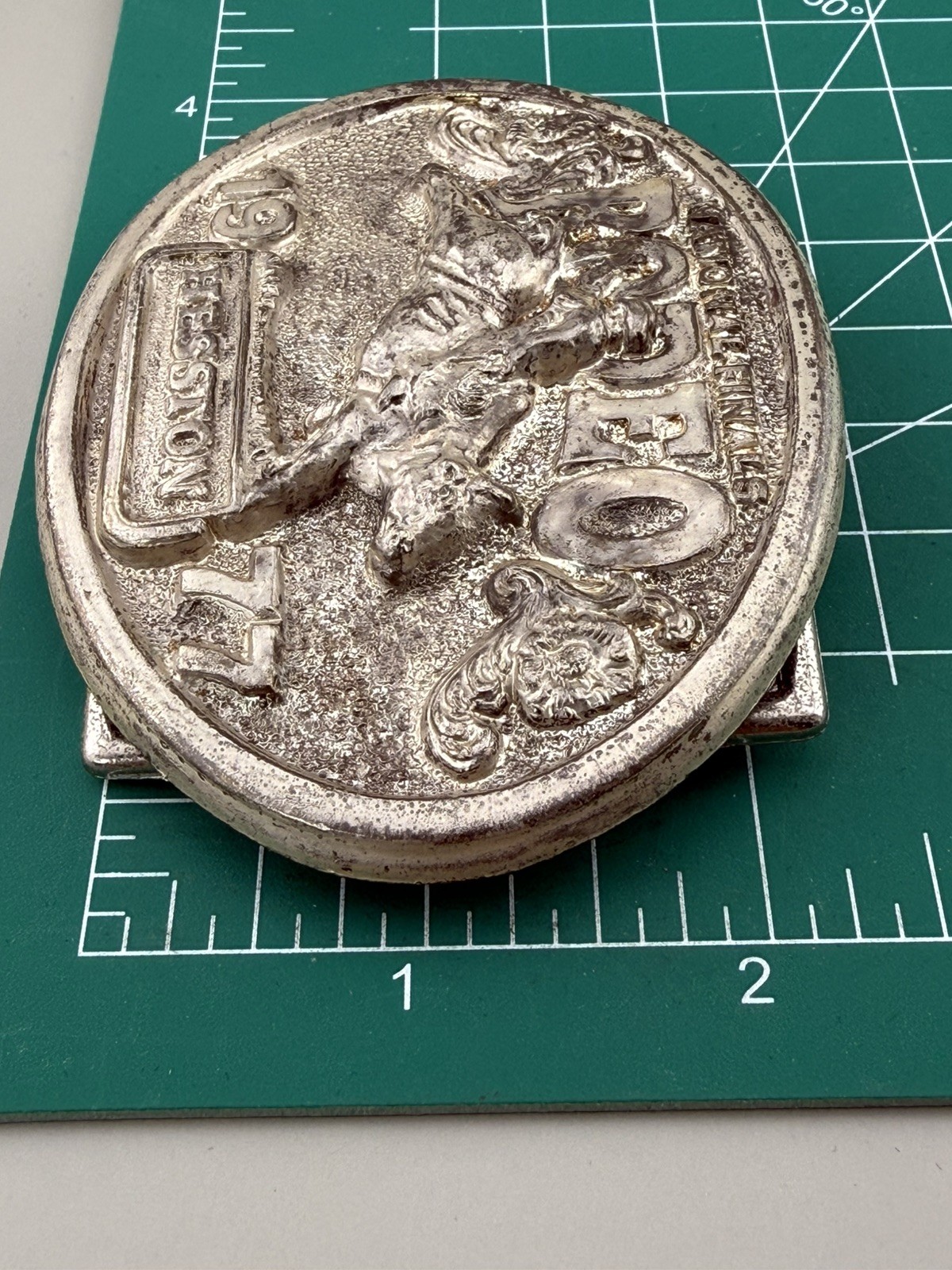 1977 Hesston Silver Award 655 NFR Rodeo Belt Buckle Bull Rider Cowboy
