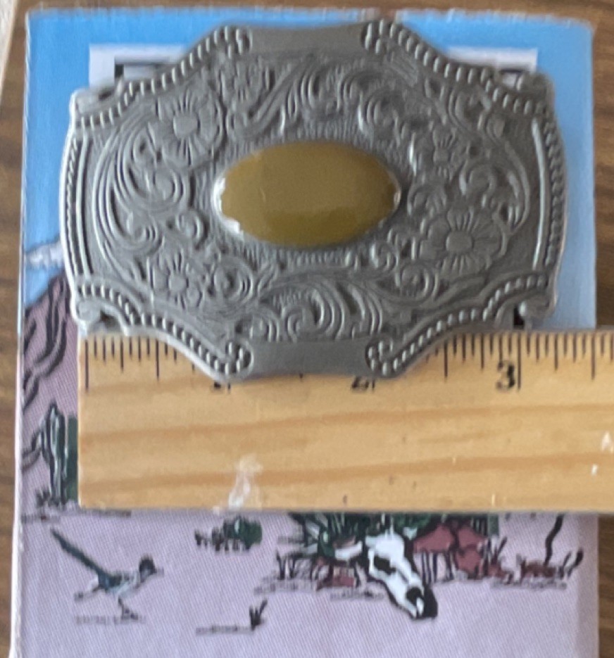Western Floral Silver Tone Belt Buckle w/ Yellow Oval Stone Fits 1.5in