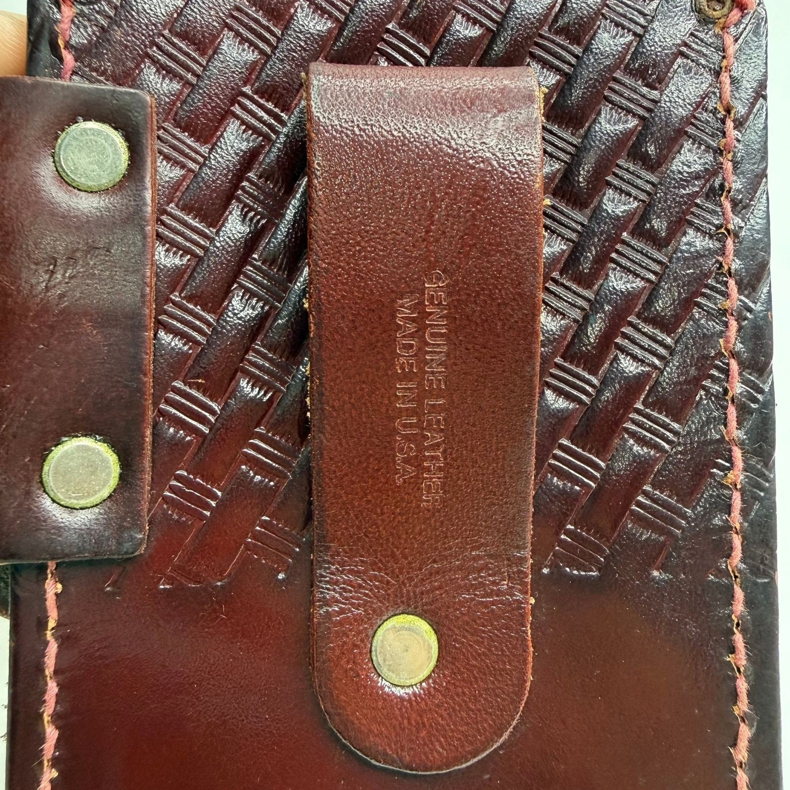 Vintage Genuine Leather Phone Holster Case Basket Weave Brown Made in USA