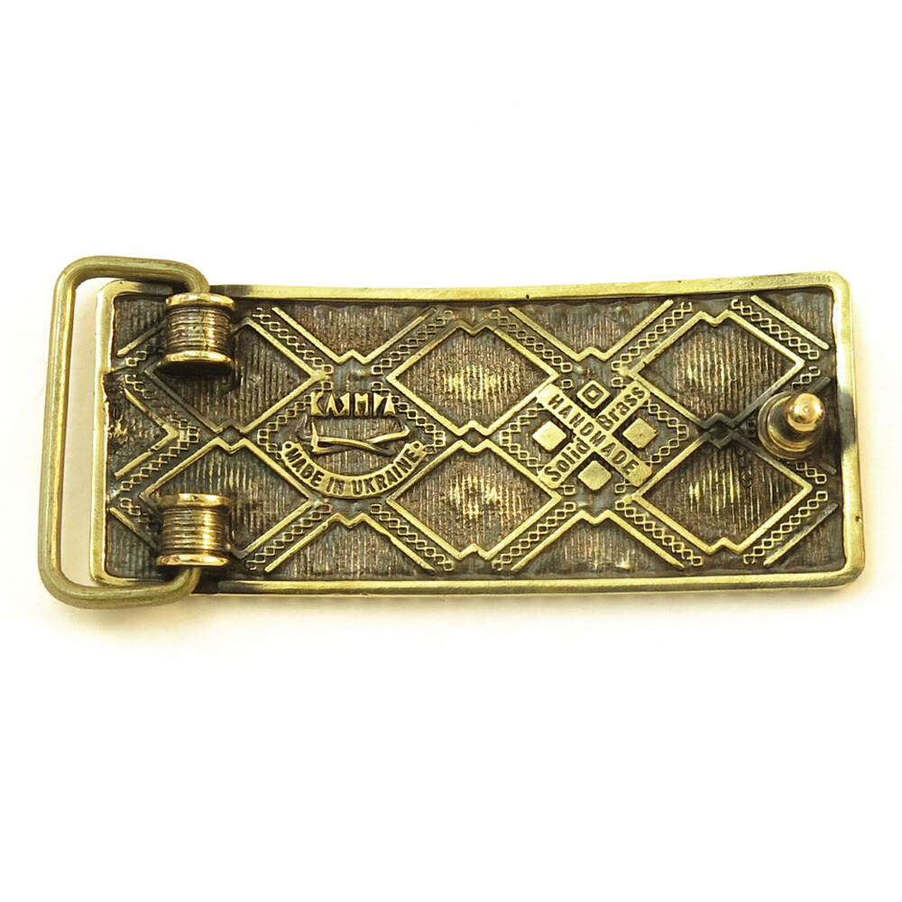 Handmade brass belt buckle « Krayka », Ukrainian ornamental buckle, woven buckle