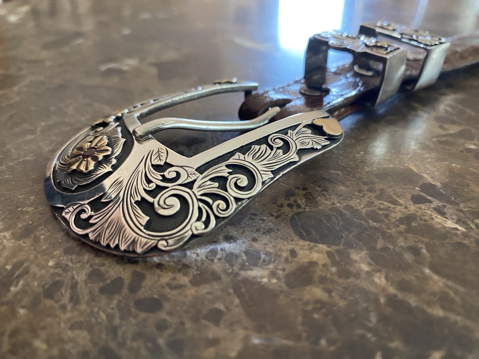James Reid Artist Richard Stump Sterling Silver 14k Ruby Belt Buckle Set XL ✅