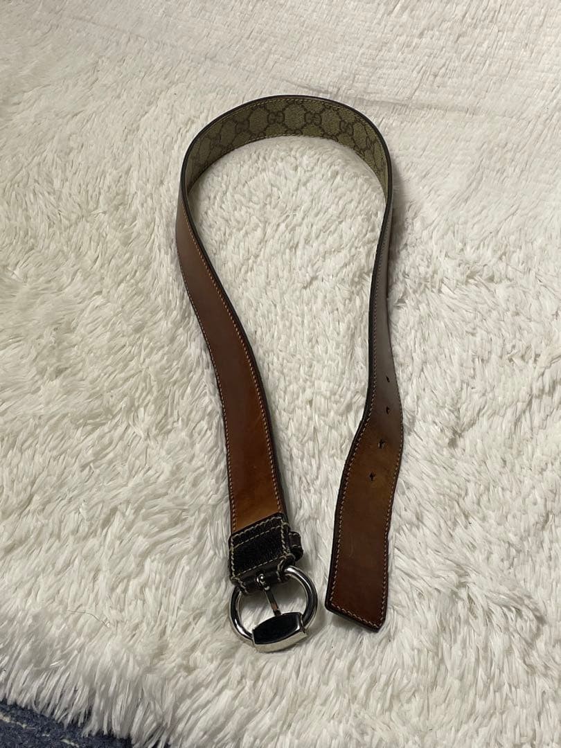 GUCCI Pre-Owned Gg Pattern Leather Belt Striped All Over Men&rsquo;S