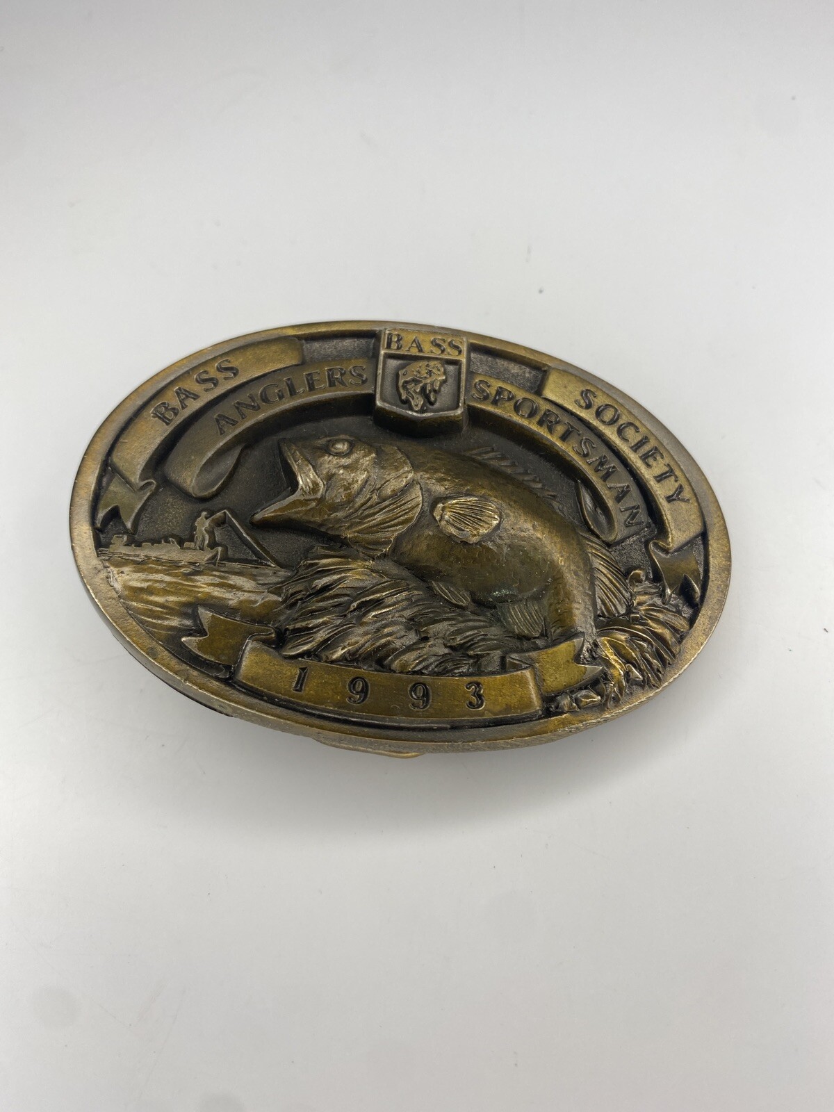 1993 Men&rsquo;s Bass Anglers Fishing Sportsman Society brass belt buckle.