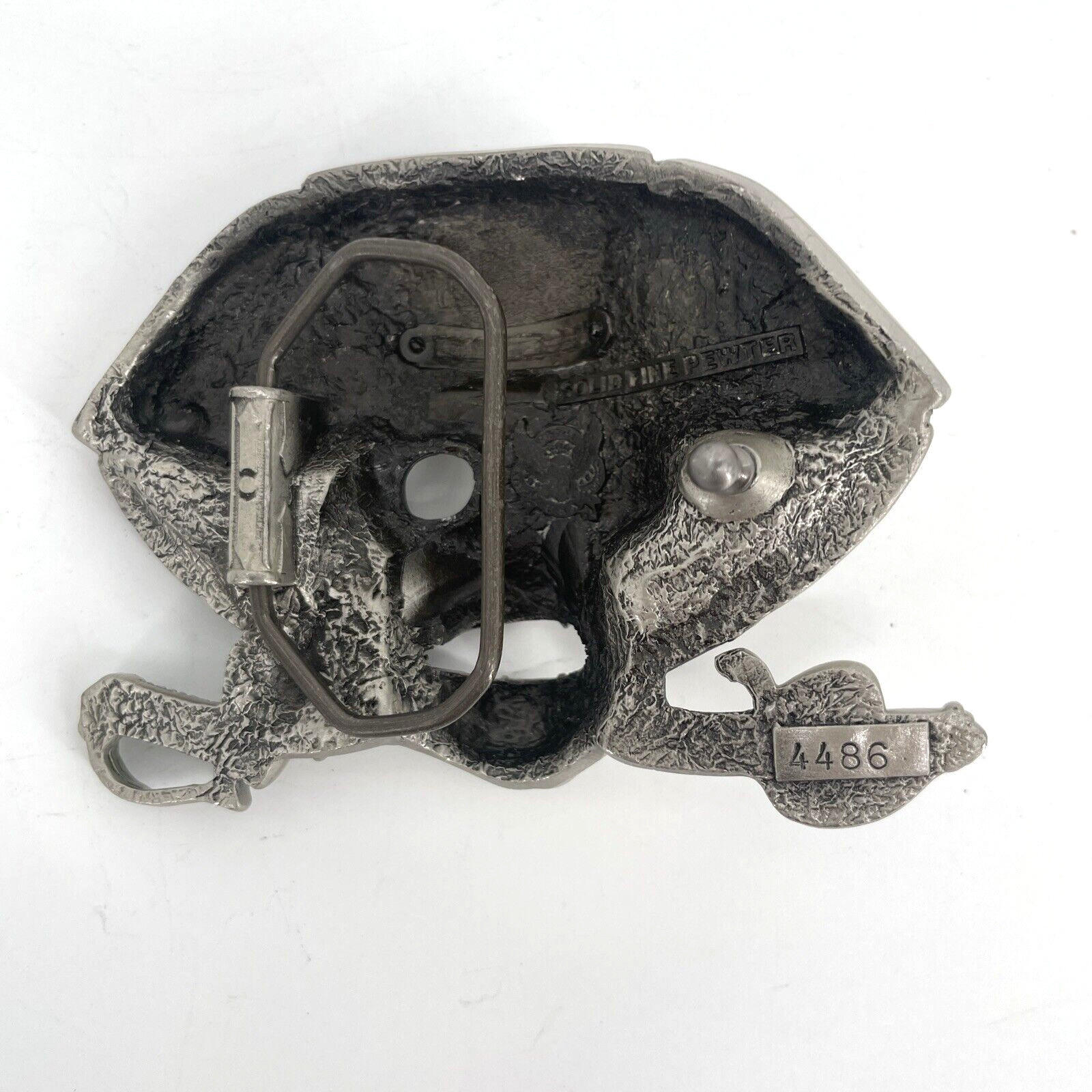 Pirate Jolly Roger Belt Buckle Solid Pewter Silver Tone Swashbuckler 4486 4&Prime;x3&Prime;