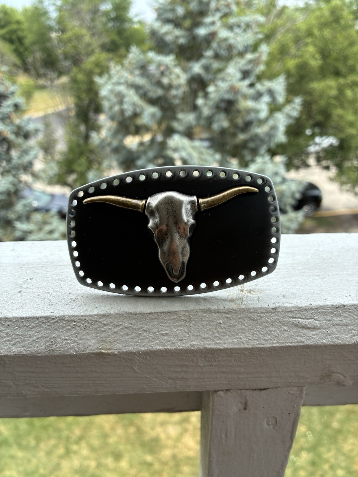 Longhorn Bull Skull Belt Buckle – Antique Brass & Gunmetal Finish