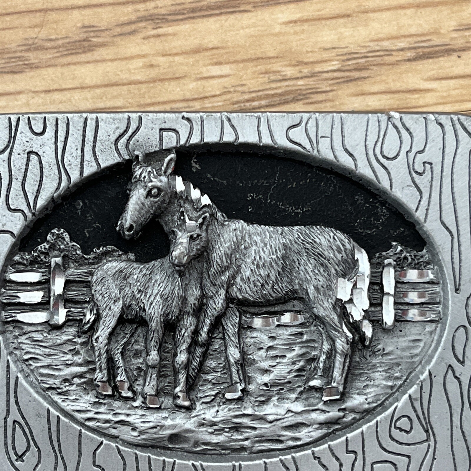 Vintage 1994 Silver Star Colorado Horse Fawn Belt Buckle 5999 Made In USA Pewter
