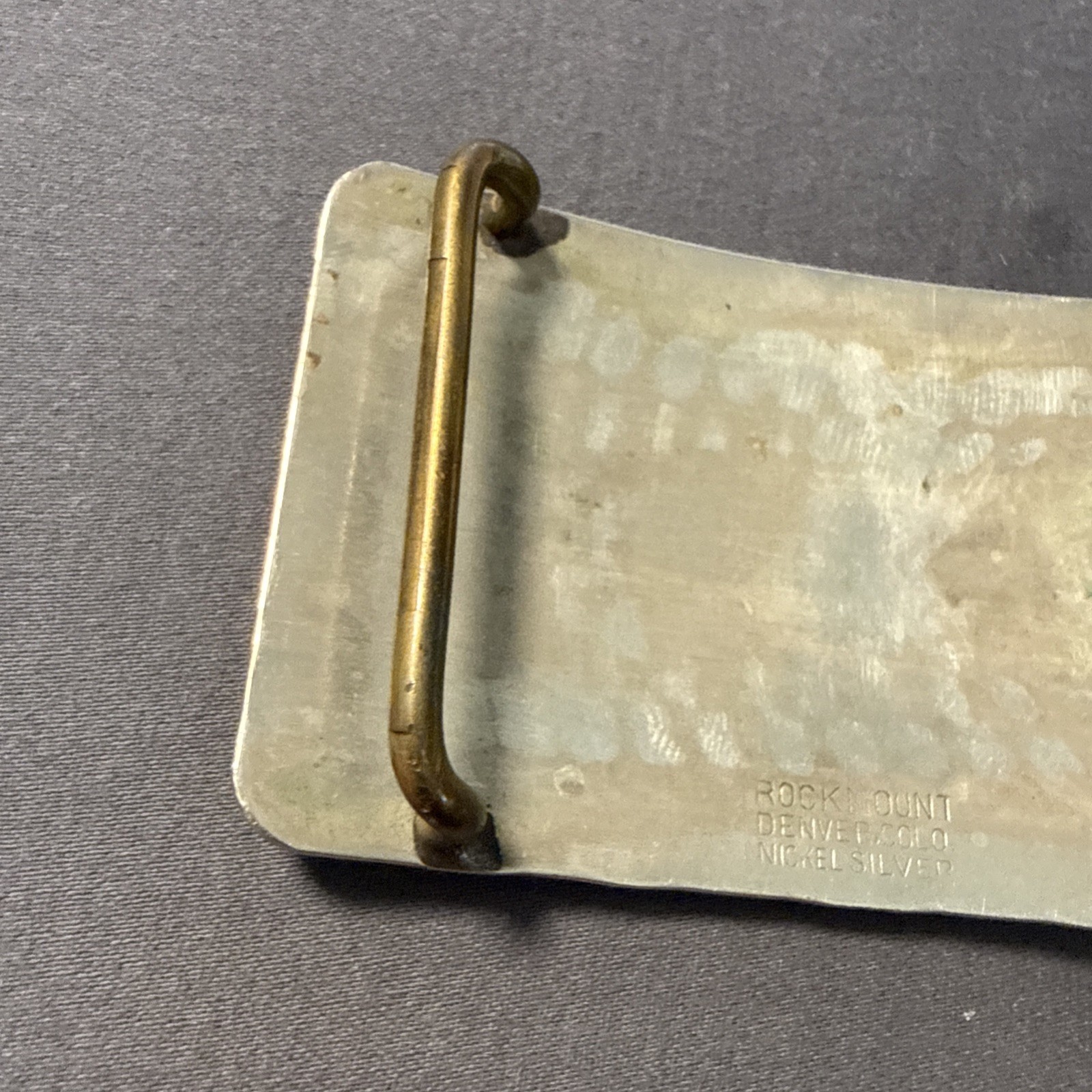 Vintage Rockmount Denver Colorado Nickel Silver Horse Saddle Western Belt Buckle