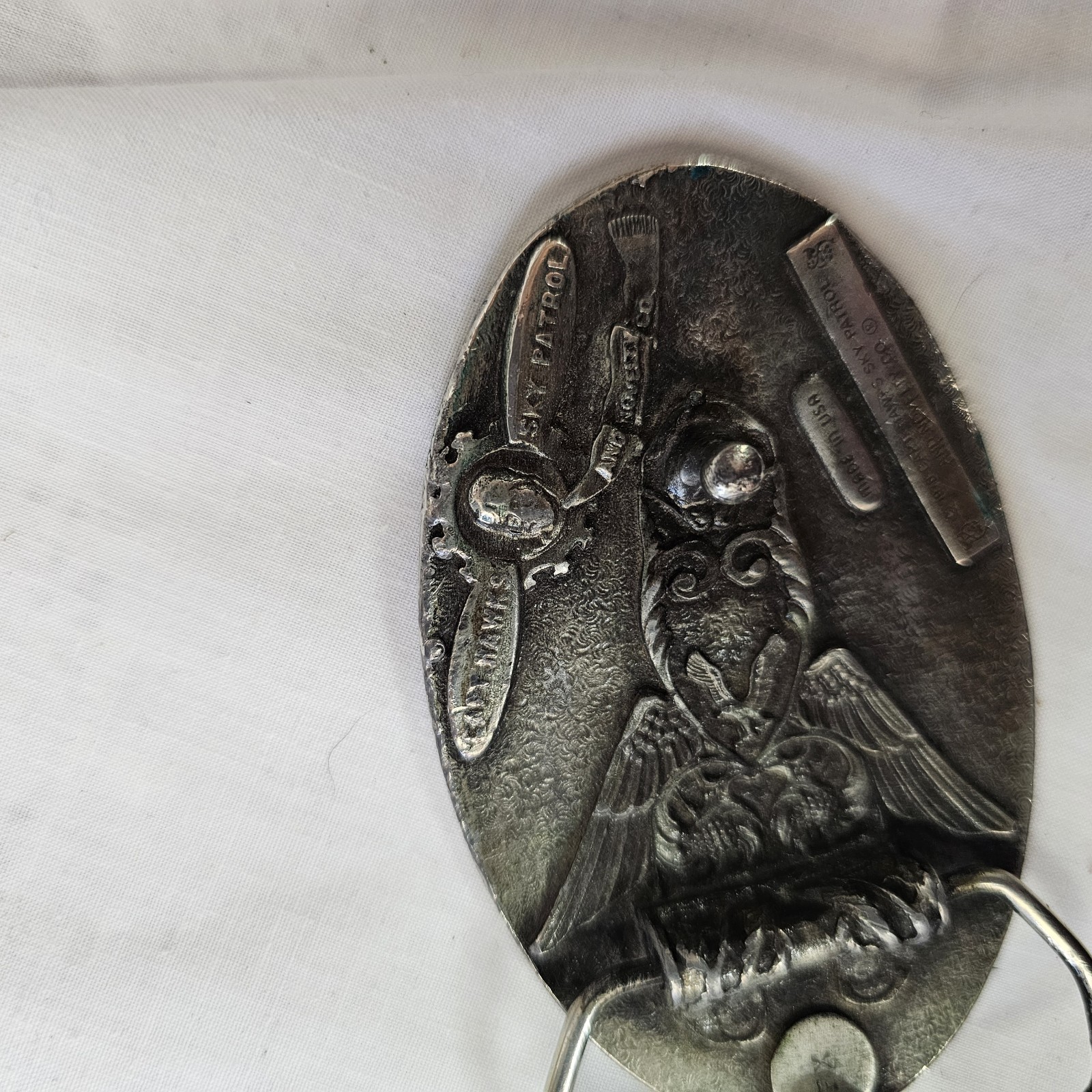 Vtg 1978 Capt Hawks Sky Patrol Grandpa Metal Novelty Belt Buckle Silver Colored