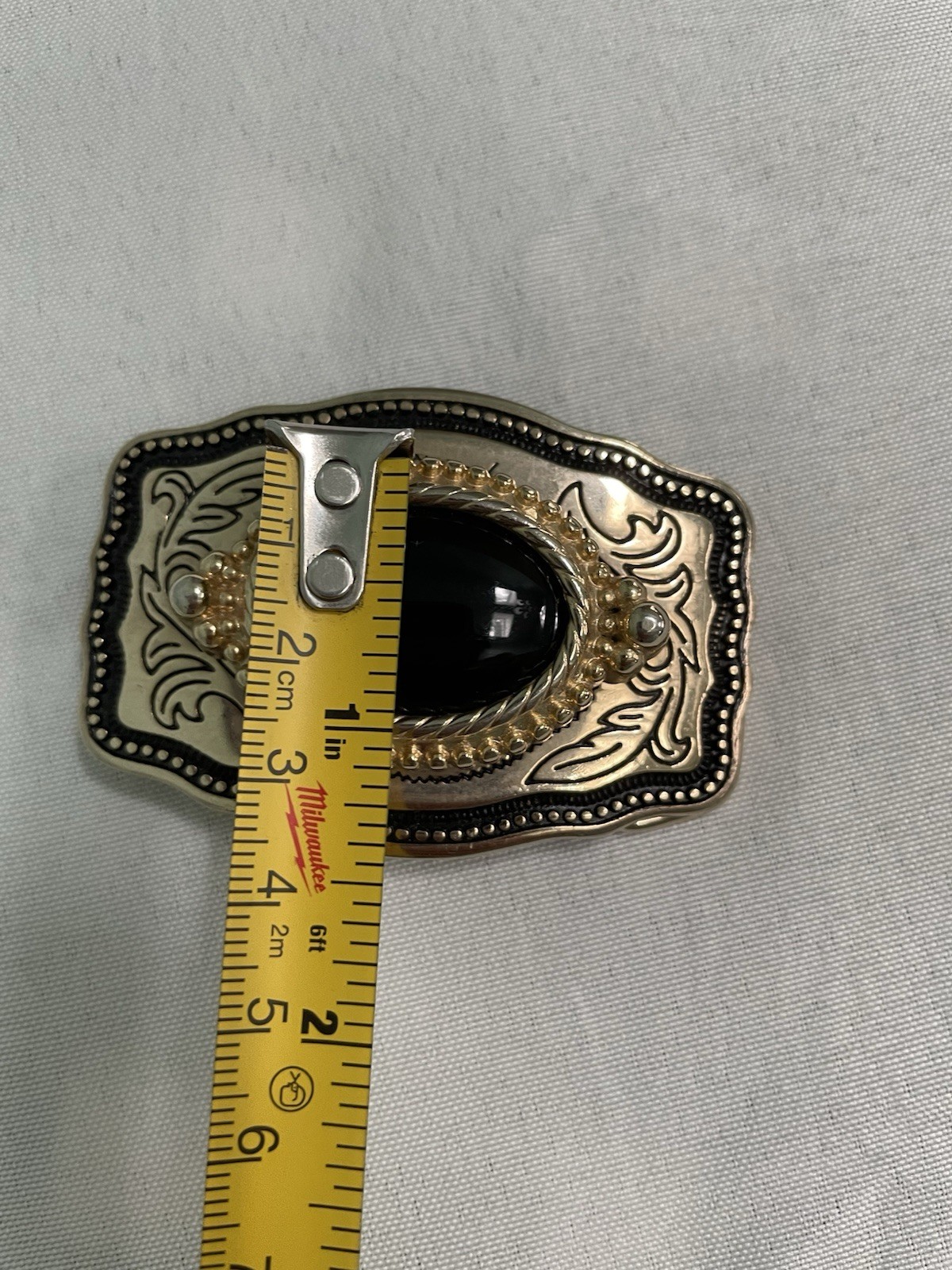 Gold Color Oval Western Natural Black Onyx Cabochon Cab Belt USA Made