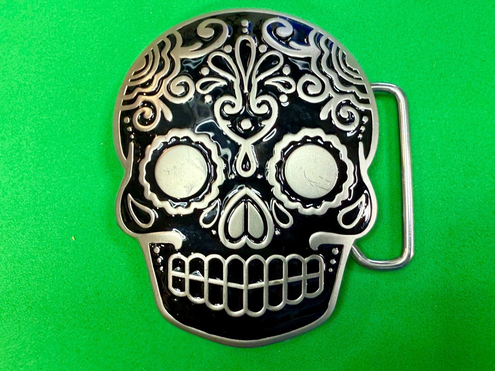 Day Of The Dead Black Skull Mexican Dia De Muertos Belt Buckle- Jeans Friend