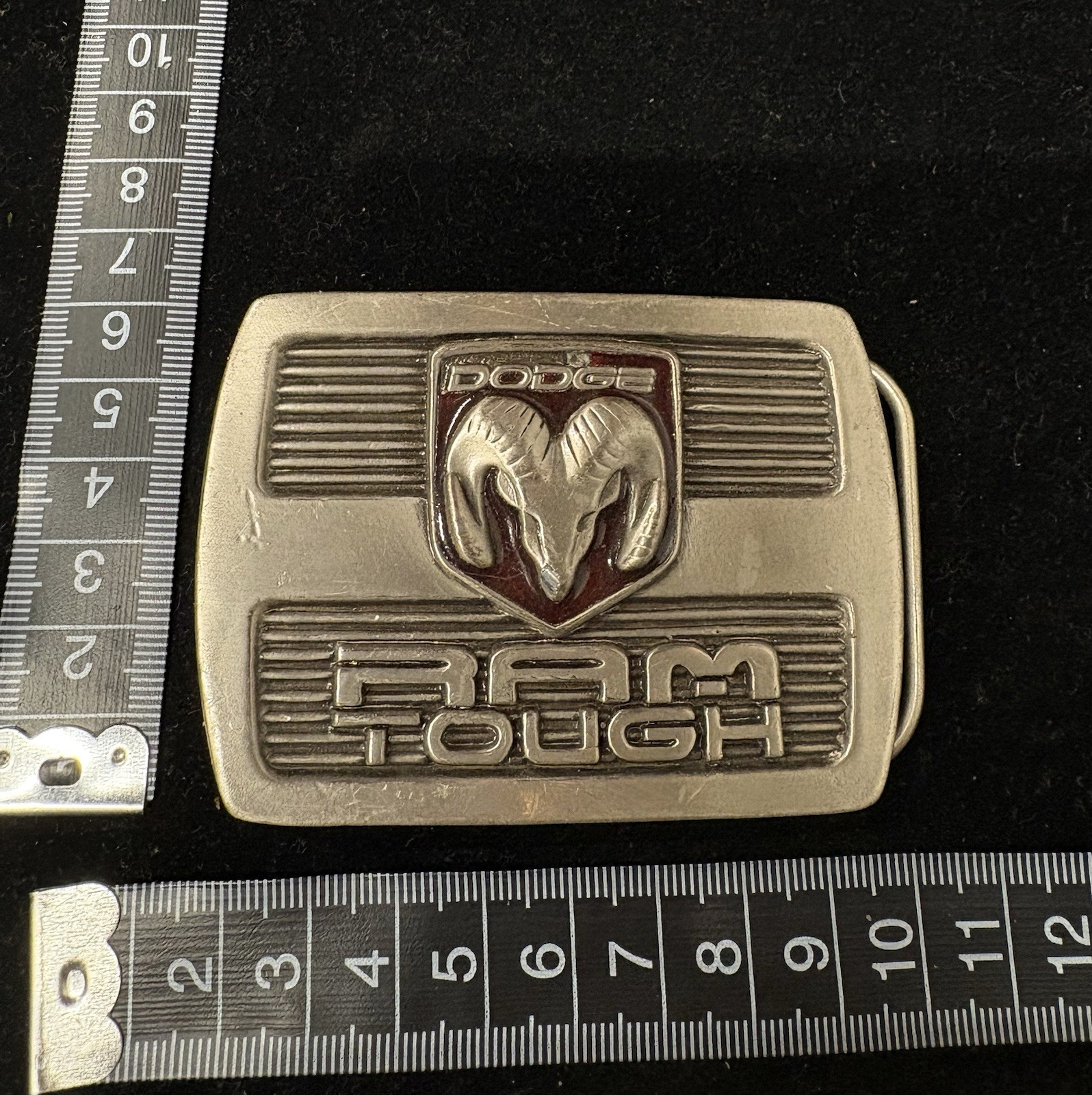 Vintage Dodge Ram Tough silver toned metal belt buckle from the 1990s RARE