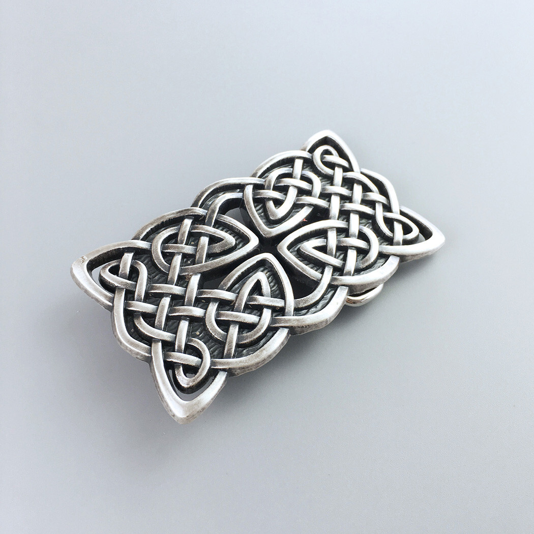 Vintage Silver Plated Rectangle Celtic Braided Cross Knot Belt Buckle