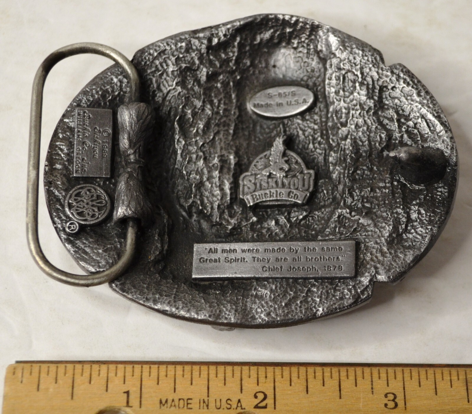 1989 SISKIYOU INDIAN CHIEF JOSEPH & EAGLE PEWTER BELT BUCKLE USA