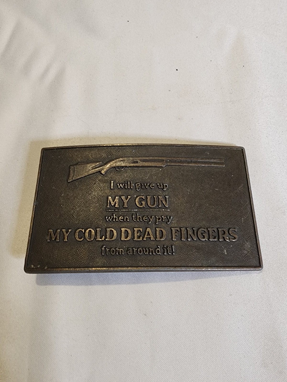 Vintage My Cold Dead Fingers Belt Buckle – 2nd Amendment Gun Rights Brass Tone