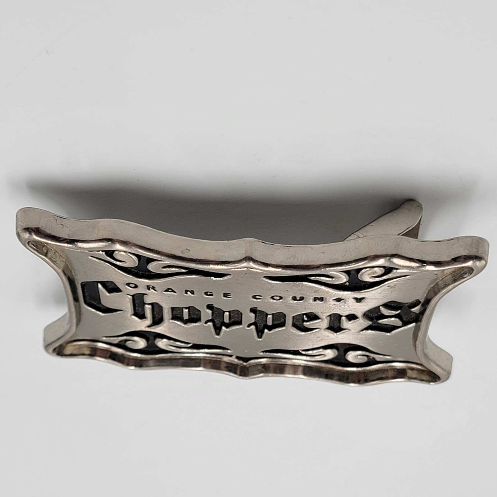 Choppers Orange County Belt Buckle Metal Silver Tone Flame Design Biker y2k
