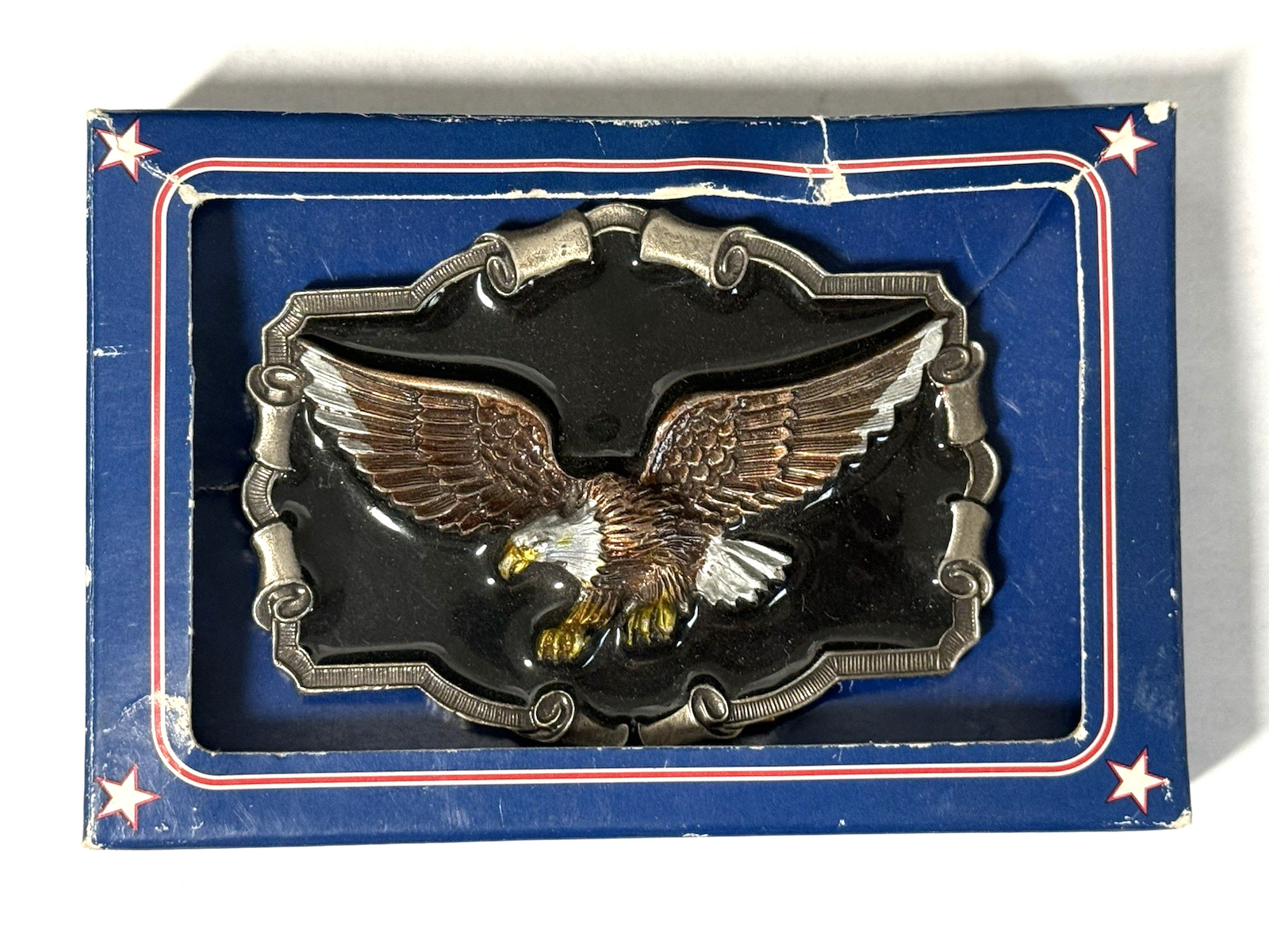 Vintage Great American Pewter Bald Eagle Belt Buckle 1983 Made USA new In Box