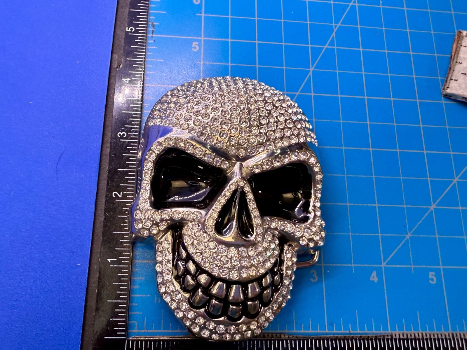 Cool Smiley Skull Head Clear Bling Rhinestones Halloween Gothic Punk Belt Buckle