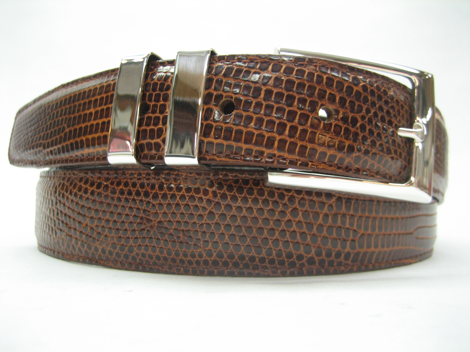 Sterling silver 925 three piece buckle set and Genuine Lizard 30 mm belt U.S.A..
