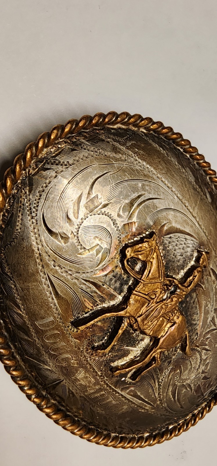 .925 Silver Front Vintage German Silver Western Belt Buckle Cowboy Roping
