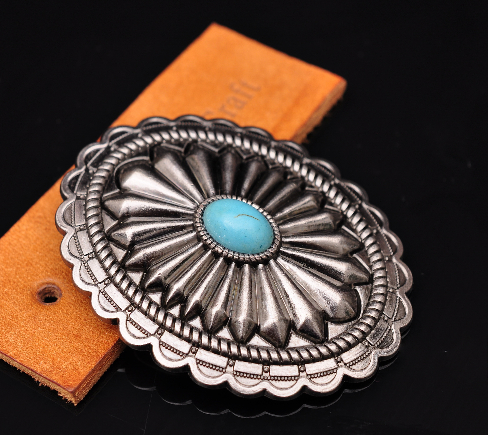 Huge Men Vintage Southeast Tribal Floral Turquoise Leather Belt Buckle Fits 40mm