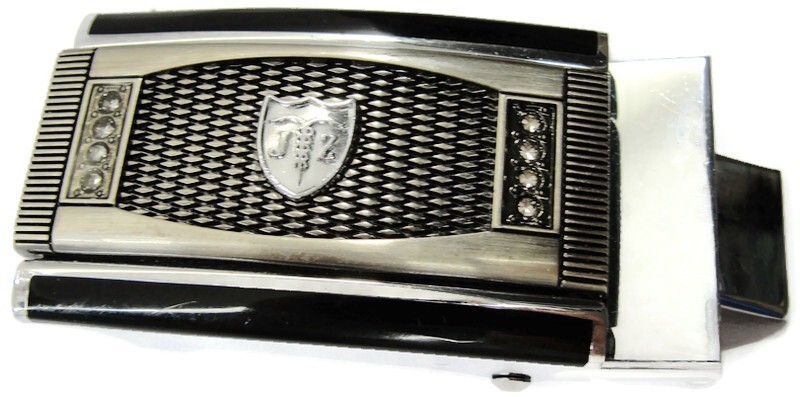 Men&rsquo;s Automatic Belt Buckle Silver Tone & Black Fashion