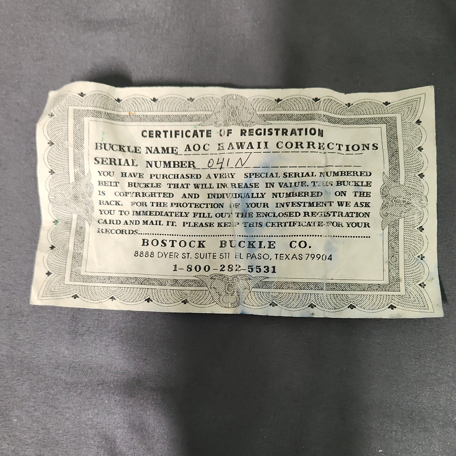 Bostock Buckle Co. A.C.O. Hawaii Corrections Limited Ed. Belt Buckle 2&Prime; 041/N