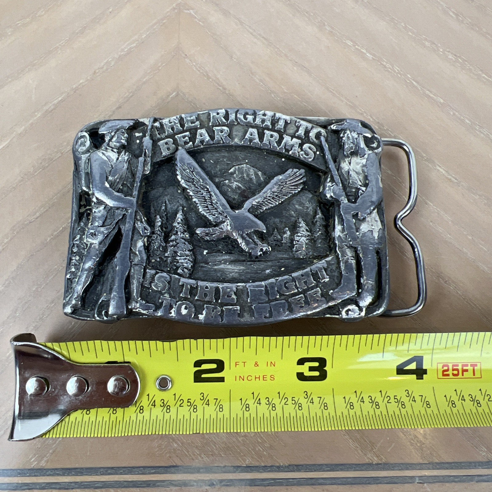 Vintage 1982 Siskiyou The Right To Bear Arms Pewter Belt Buckle R-10