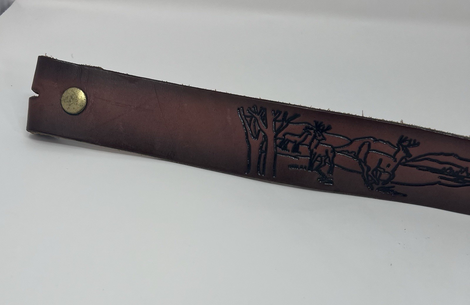 Vintage Western Belt Hand Tooled Deer Landscape Outdoor No Buckle 38”
