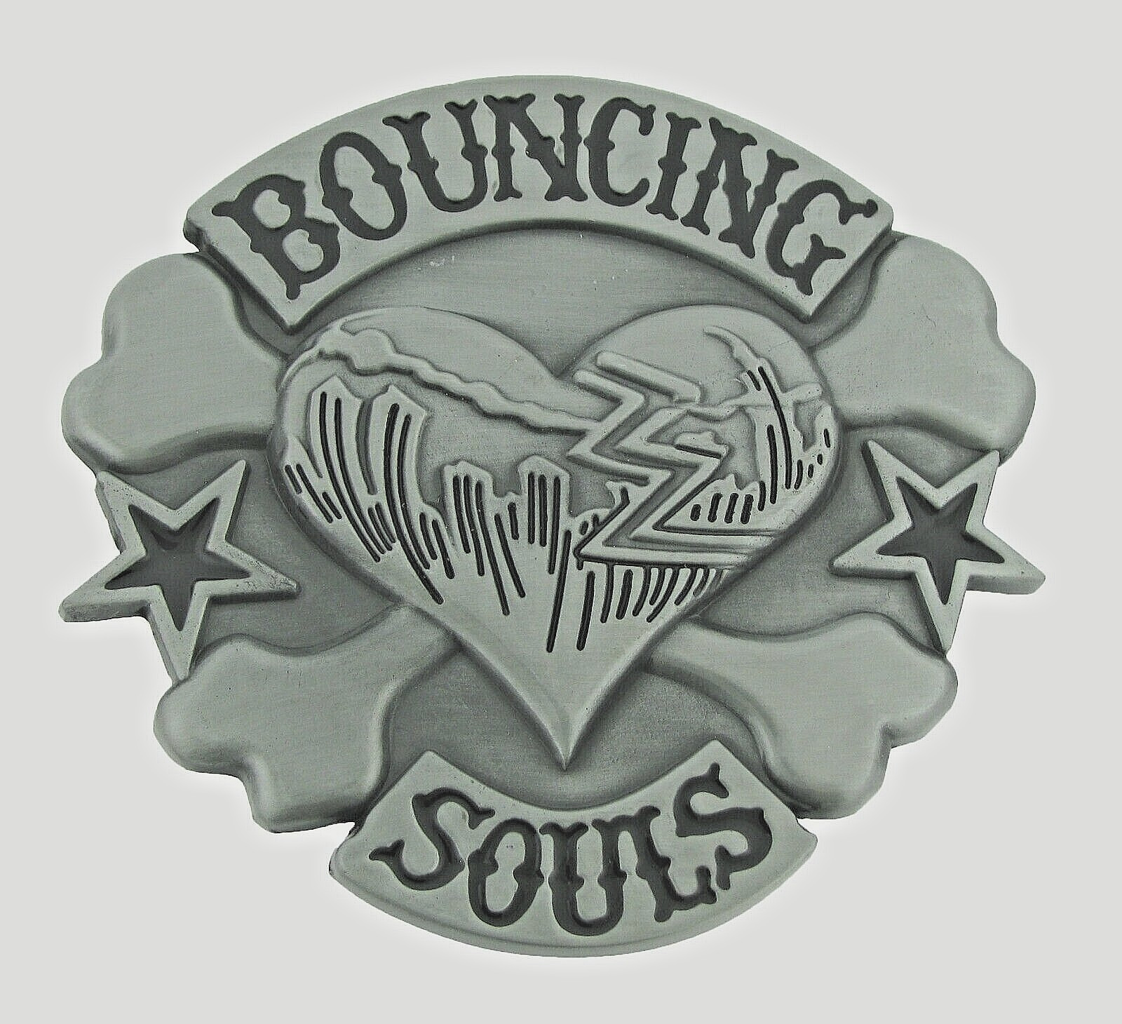 Skull Belt Buckle Bouncing Souls Heart Crossbones Gray Metal Tattoo Skeleton