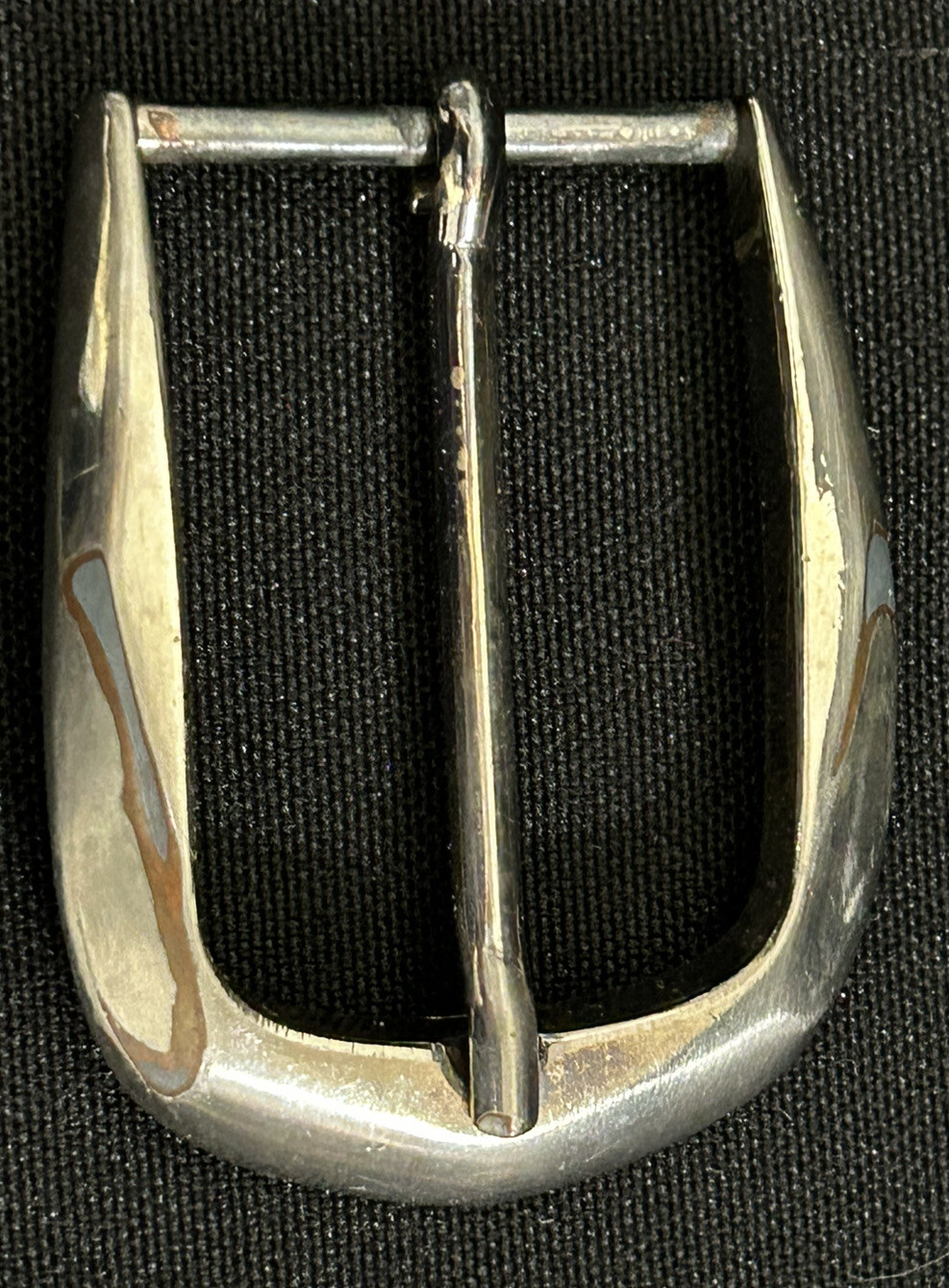 Silver With Copper Faceted Sides Mixed Metal Belt Buckle Vintage 2&Prime; W