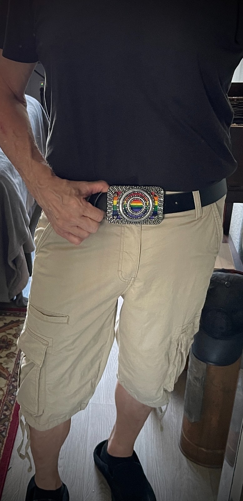 “Armor of Color” Pride Belt Buckle OOAK Rainbow Wood Inlay – Darren McNeese