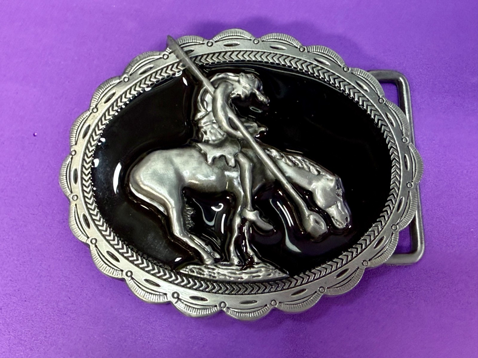 End of the Trail Native American Indian Saga Enameled Silver Color Belt Buckle