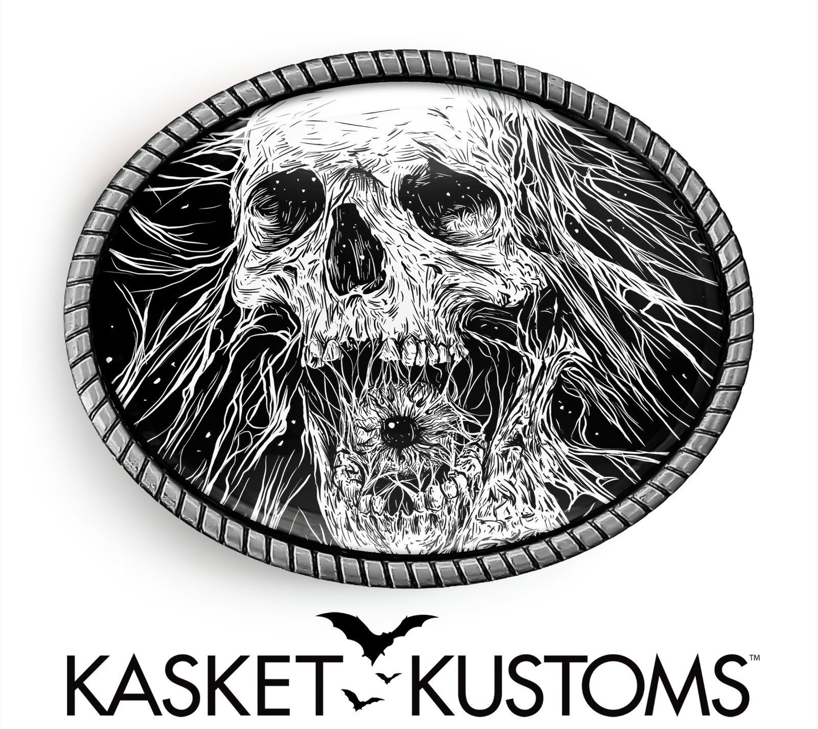 Heavy Metal Skull Belt Buckle – Gothic Horror Halloween Handmade Oval Buckle