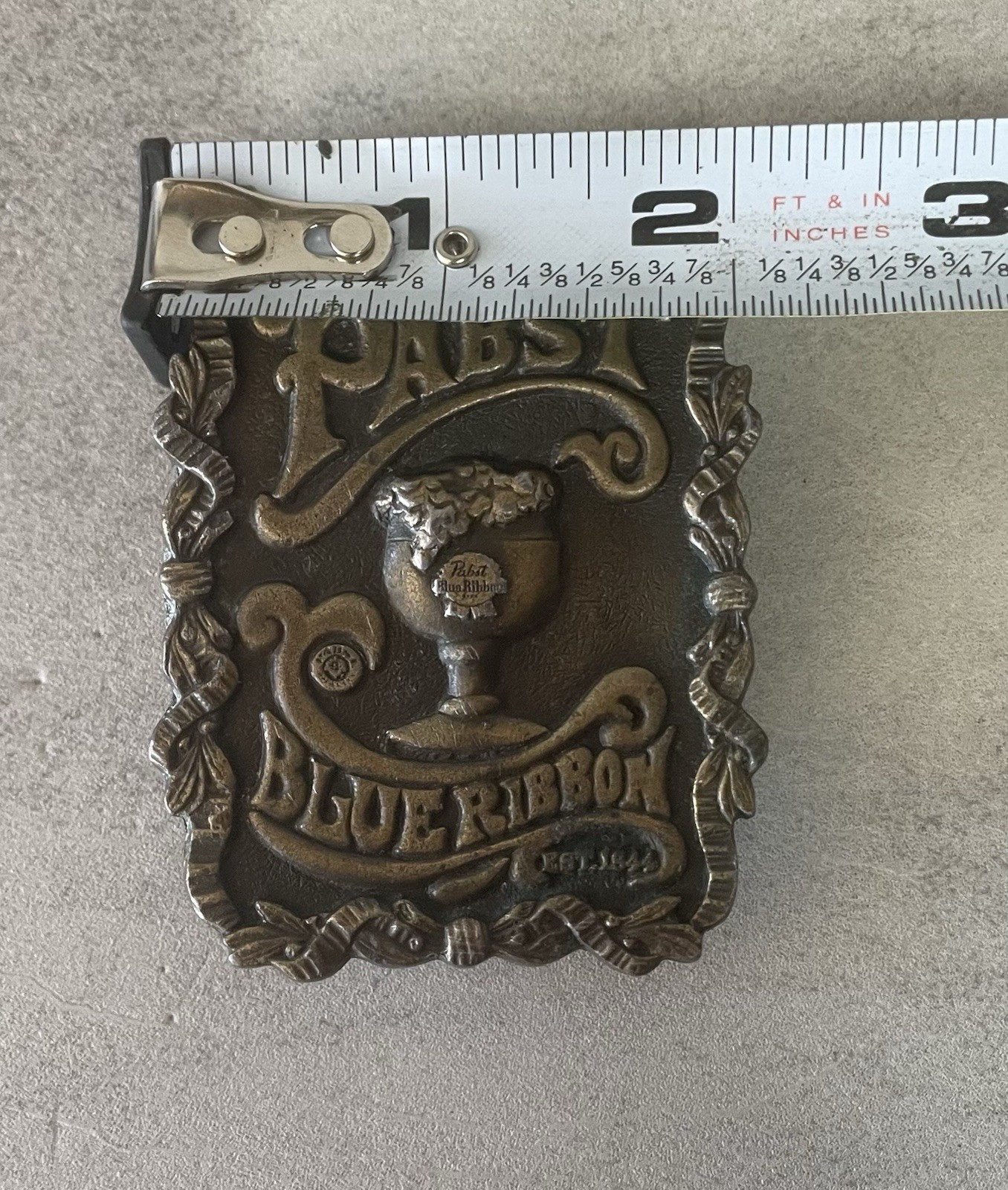 Vintage 1974 Pabst Blue Ribbon Brass Belt Buckle Bergamot USA Beer