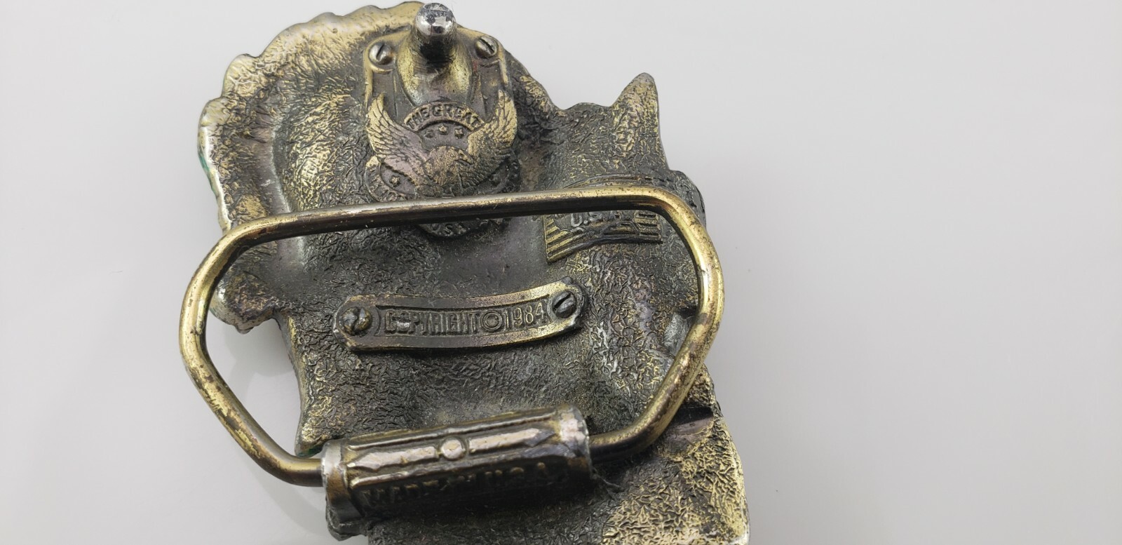 The Great American Buckle Company Dragon Green and Gold Belt Buckle Mens