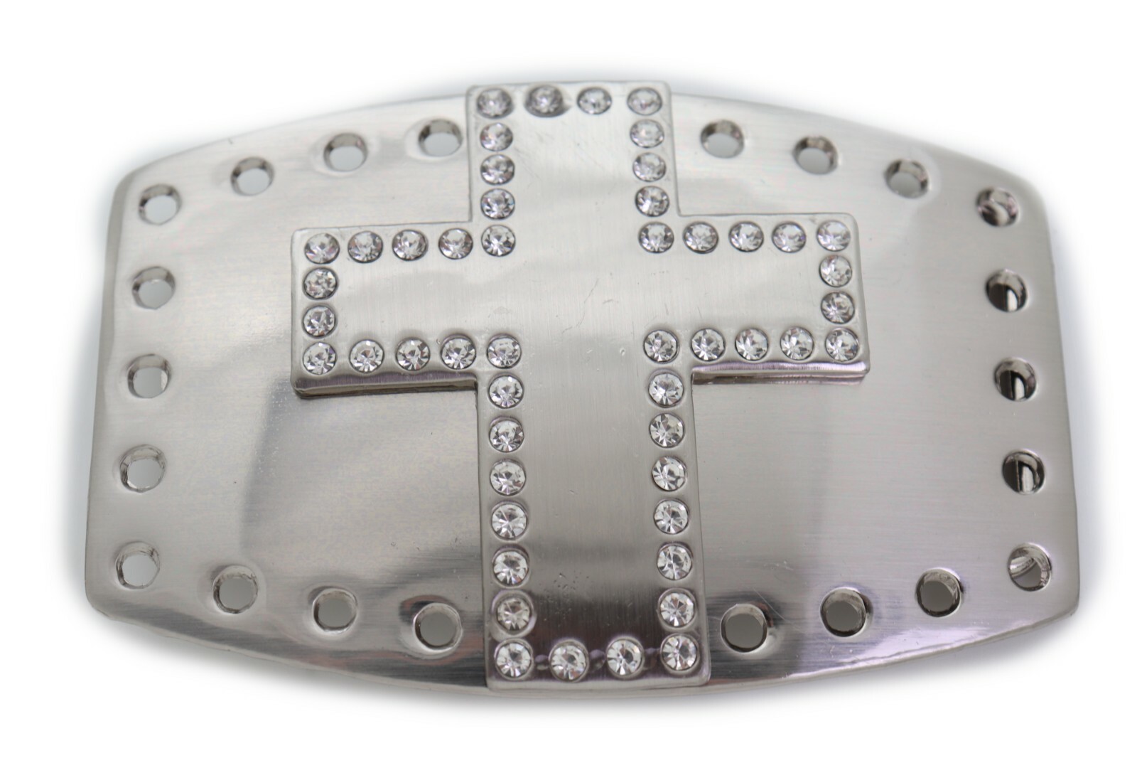 Men Women Belt Buckle Silver Metal Cross Cowboy Western Bling Fashion Jeans Pant
