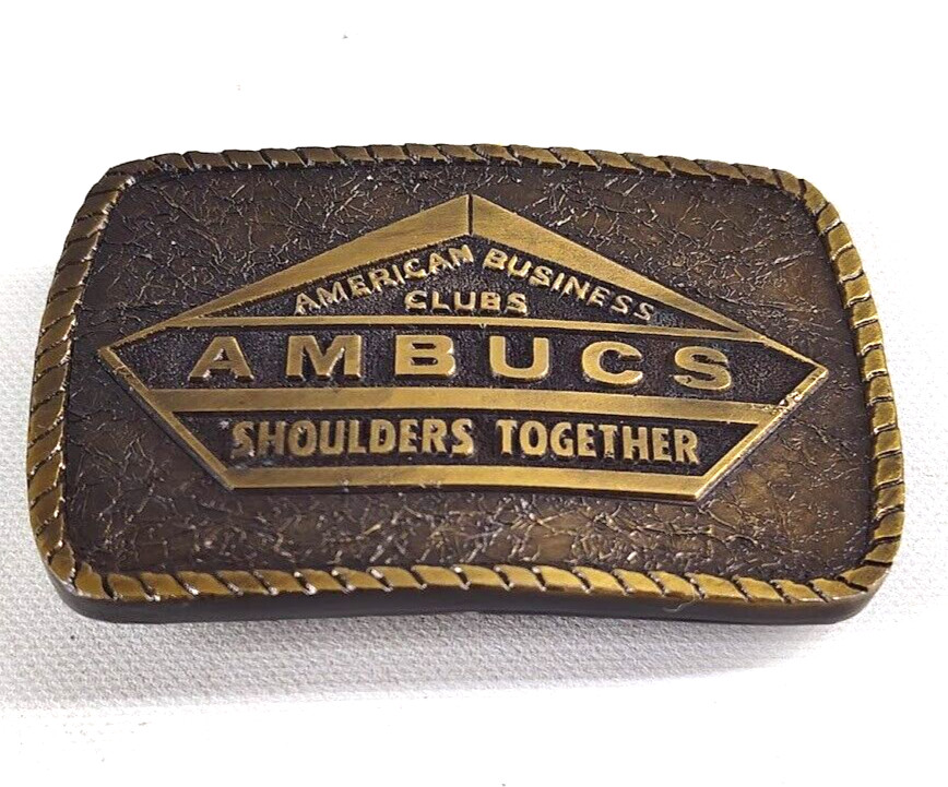 Vtg Cast Metal Belt Buckle American Business Clubs Brass Tone