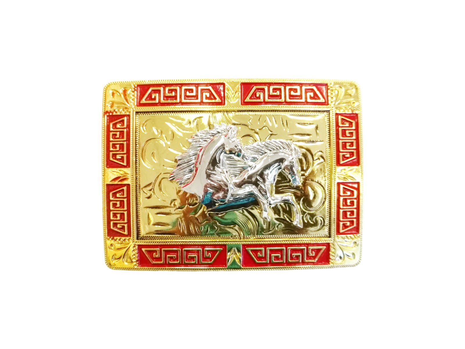 Western Buckle Gold Silver Red Running Horse Cowboy 2 » Hebilla Vaquero