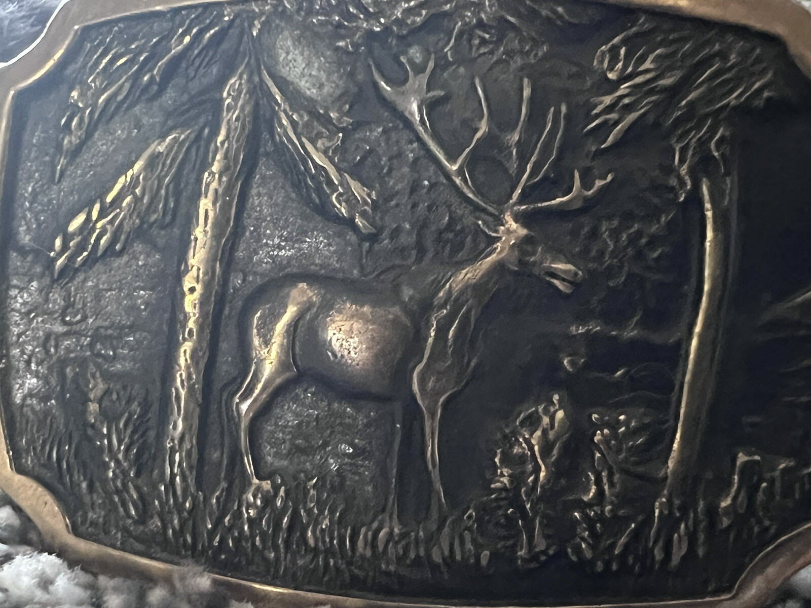 SOLID BRASS ELK VINTAGE BELT BUCKLE • MADE IN USA