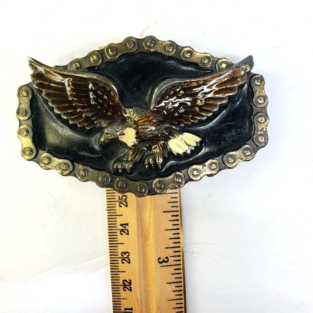 1983 American Eagle Black Enamel & Biker Chain Border Great American Buckle Co
