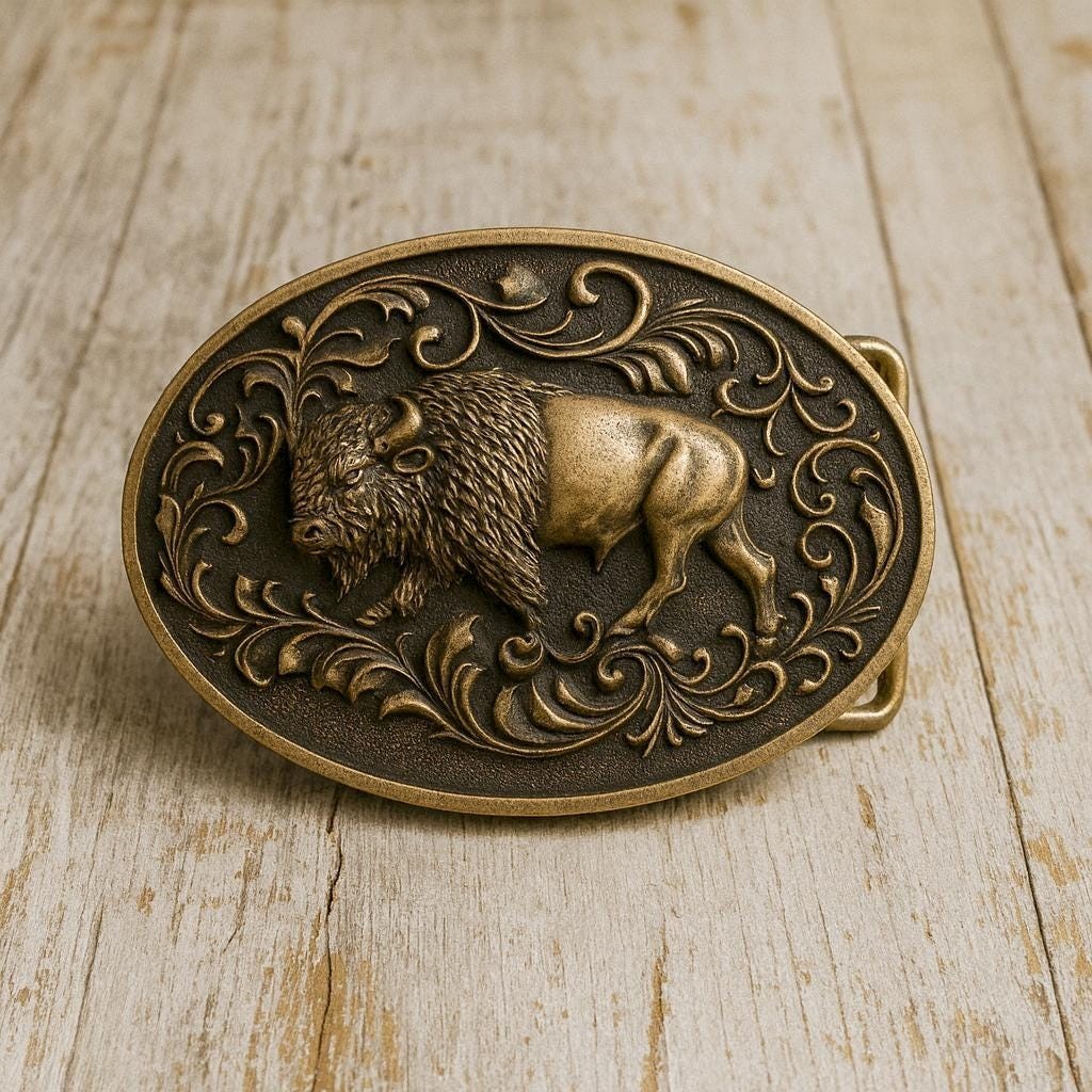 Bronze Buffalo Belt Buckle Southwestern Cowboy Western Fits 1.5 Belt Strap