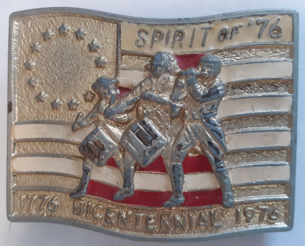 belt buckle Spirit of « 76 Bicentennial 1976 gold red white 3 » long unbranded