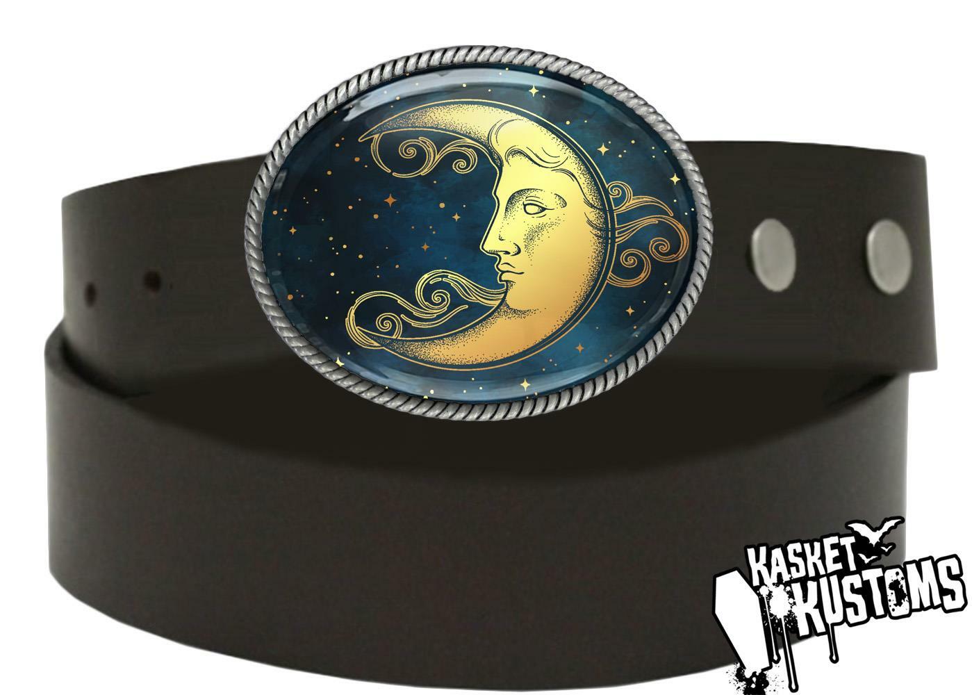Crescent Moon Belt Buckle – Esoteric Celestial Handmade Resin Buckle – 35