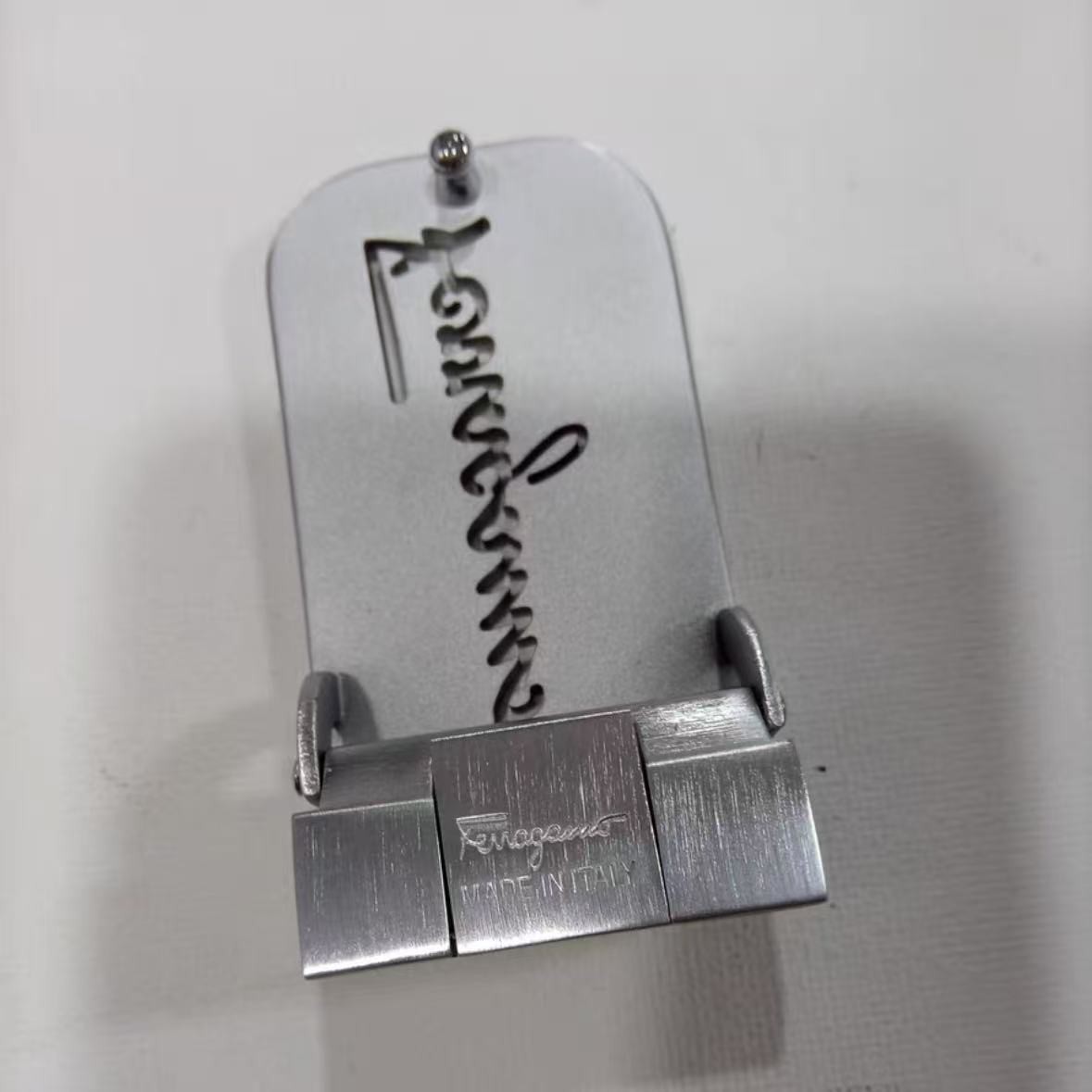 Ferragamo Silver Brushed Hollow Letter Design Belt Buckle for 35mm Leather Belt