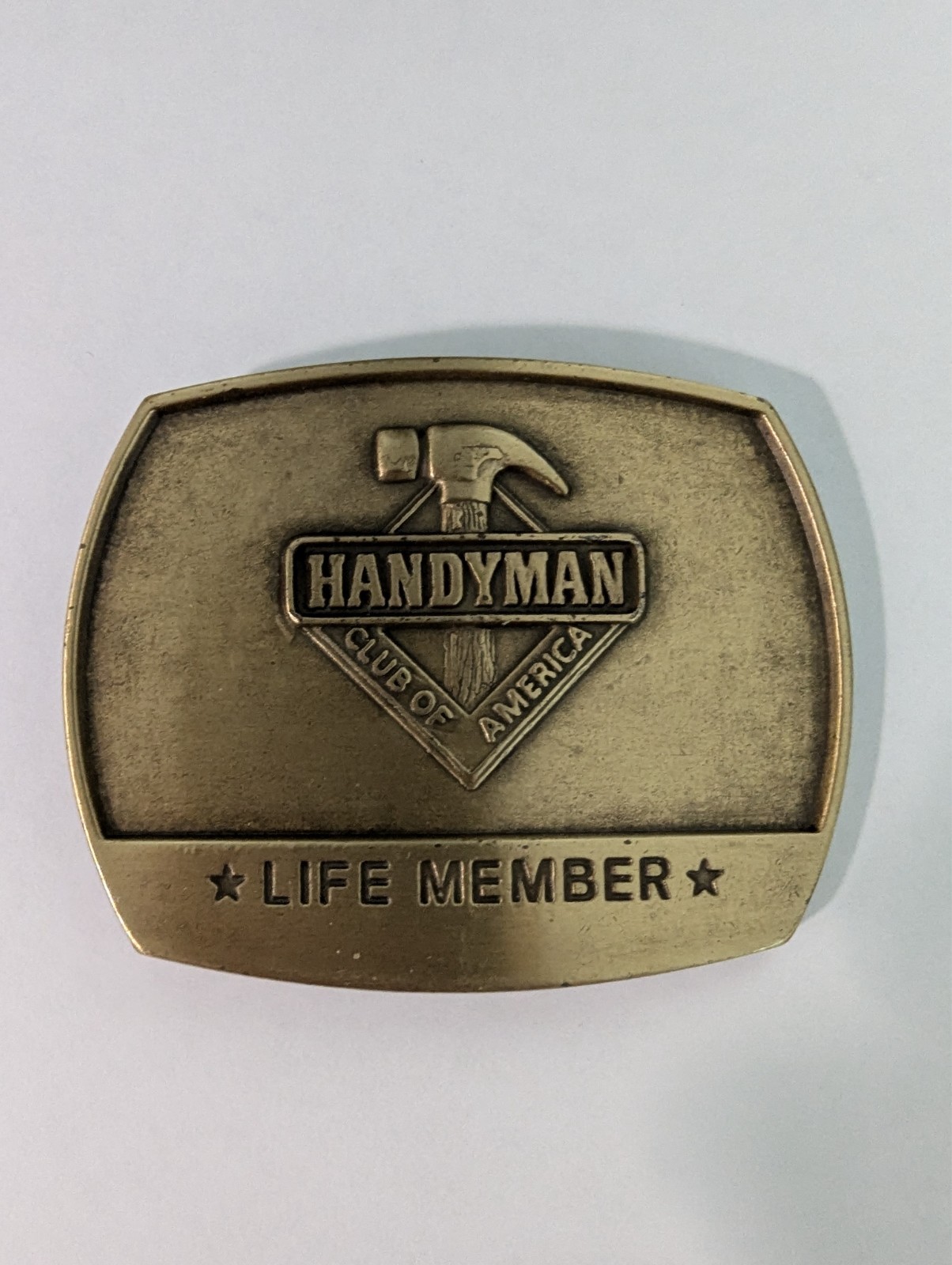 Handyman Club of America Life Member Brass Hammer Belt Buckle
