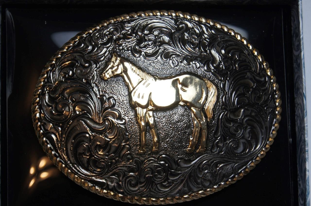 Crumrine M&F Western Oval Standing Horse Silver Bronze tone C02112