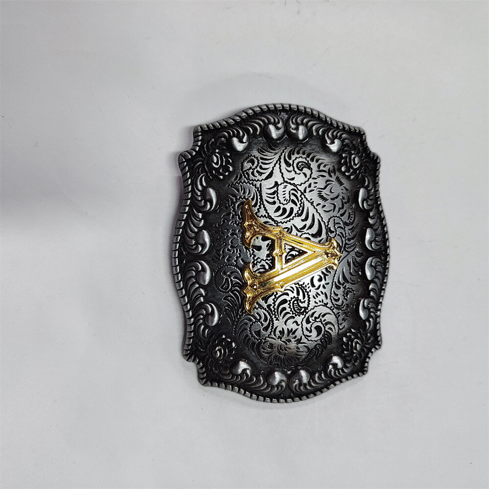 Zinc Alloy Letter Belt Buckle With 26 Letters Western Denim Pattern Belt Buckle